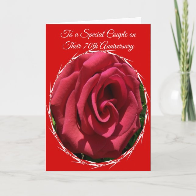 Red Rose Personalised 70th Wedding Anniversary Card (Front)