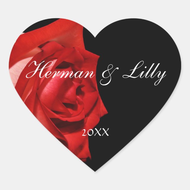 Red Rose Personalized Heart Wedding Sticker (Front)