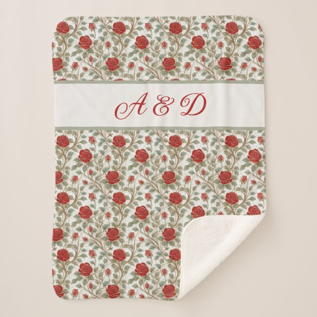  Red Rose Personalized Sherpa Blanket (Front)