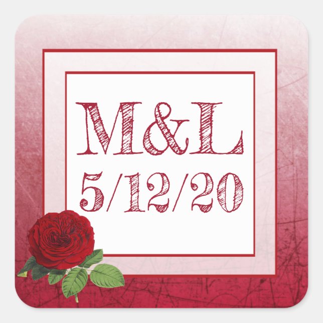 Red Rose Personalized  Wedding Stickers (Front)