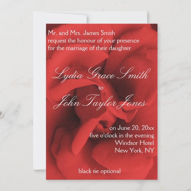 Red Rose Petals Elegant Wedding Invitations (Front)