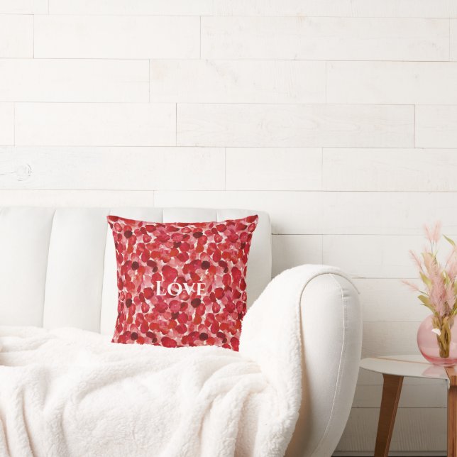 Red Rose Petals Floral Throw Pillow (Couch)