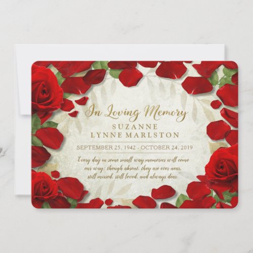 Red Rose Petals Golden Memorial Service Invitation