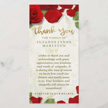 Red Rose Petals Golden Thank You Sympathy Family by juliea2010 at Zazzle