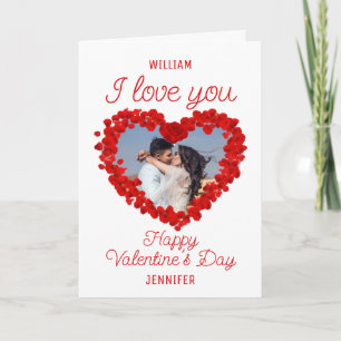 Red Rose Petals Heart Shape Photo Valentine Card