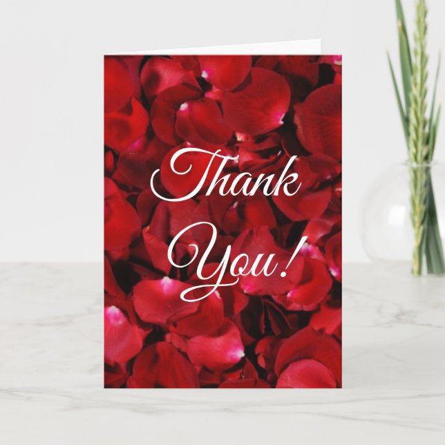red rose petals horizontal letterpress thank you card (Front)