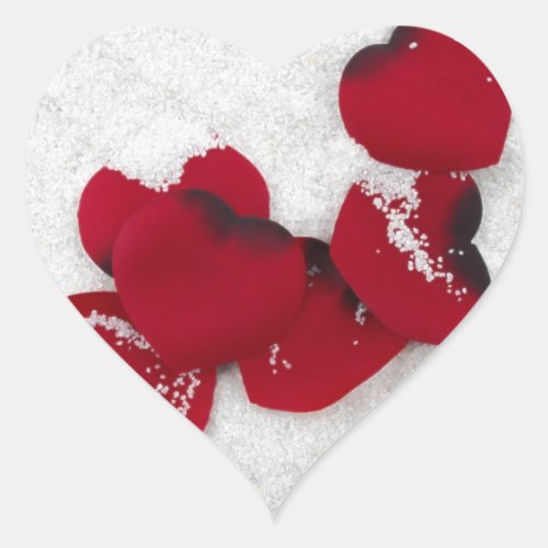 Red Rose Petals in Snow Winter Wedding Heart Sticker