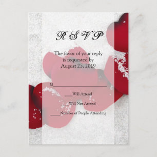 Red Rose Petals in Snow, Winter Wedding Invitation Postcard