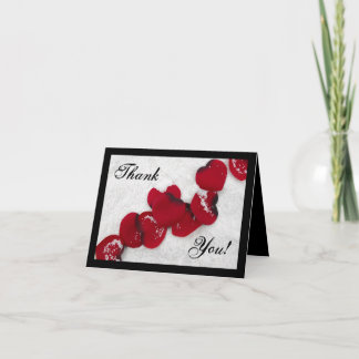 Red Rose Petals in Snow, Winter Wedding Thank You Card