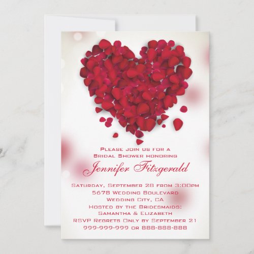 Red Rose Petals Love Heart Bridal Shower Invitation