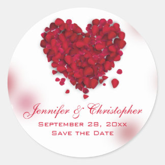 Red Rose Petals Love Heart Save the Date Classic Round Sticker