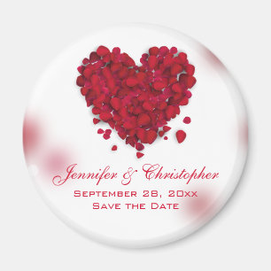 Red Rose Petals Love Heart Save the Date Magnet
