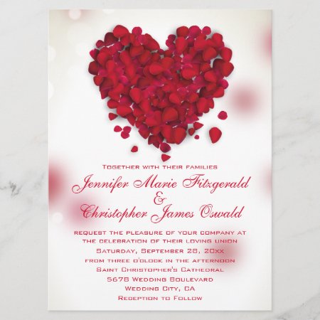 Red Rose Petals Love Heart Wedding Invitation
