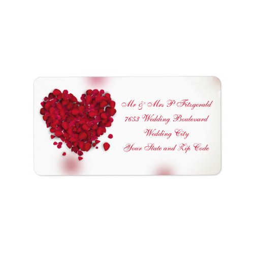 Red Rose Petals Love Heart Wedding Label