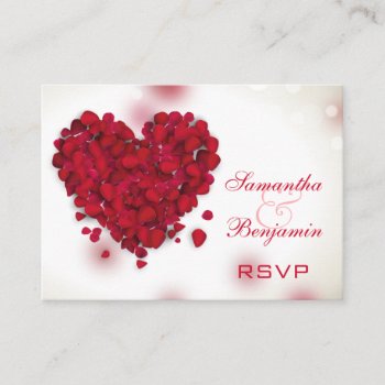 Red Rose Petals Love Heart Wedding Rsvp Enclosure Card by WeddingBazaar at Zazzle
