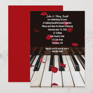 Red Rose Petals on Piano 20th Anniversary Invitation