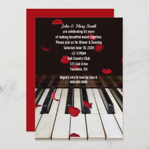 Red Rose Petals on Piano 65th Anniversary Invitation