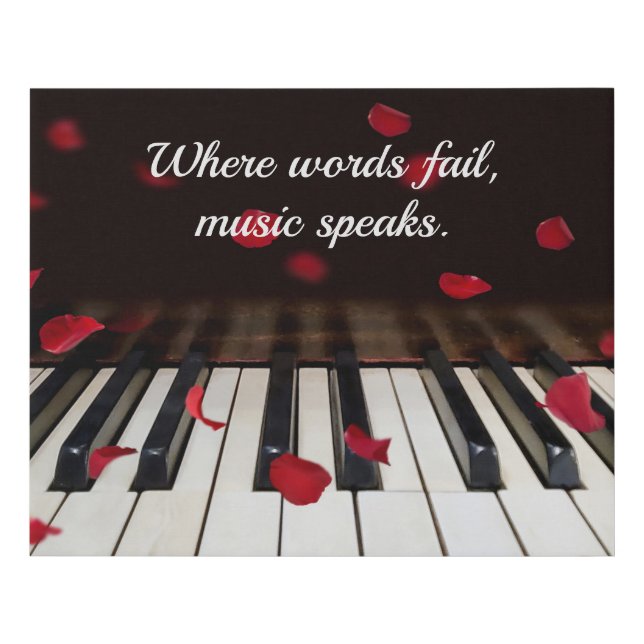 Red Rose Petals On Piano Faux Canvas Print (Front)