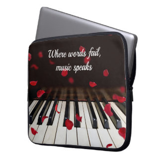 Red Rose Petals On Piano Laptop Sleeve