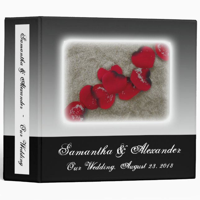 Red Rose Petals on Sand Beach Wedding Binder (Front/Spine)
