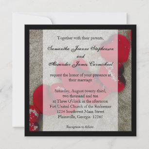 Red Rose Petals on Sand Beach Wedding Invitation