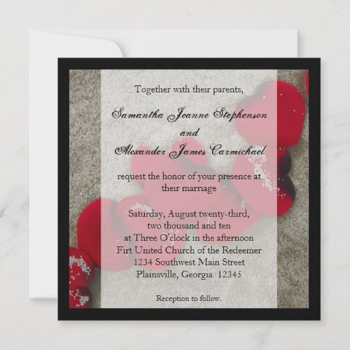 Red Rose Petals on Sand Beach Wedding Personalized Invitation