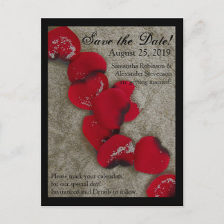 Red Rose Petals Sand Beach Wedding Save the Date Announcement Postcard