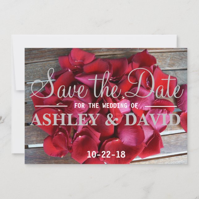 Red Rose Petals Save the Date Card (Front)