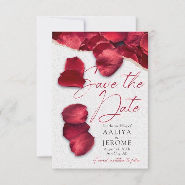 Red Rose Petals Save the Wedding Date Invitation (Front)