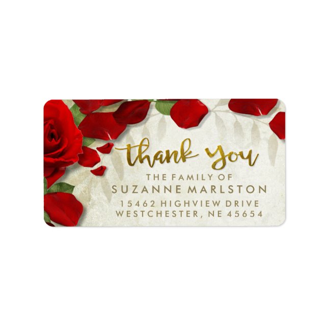 Red Rose Petals Thank You Family Address Label (Front)