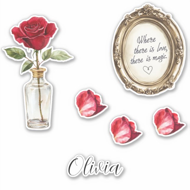 Red Rose Petals Vase Sticker (Front)