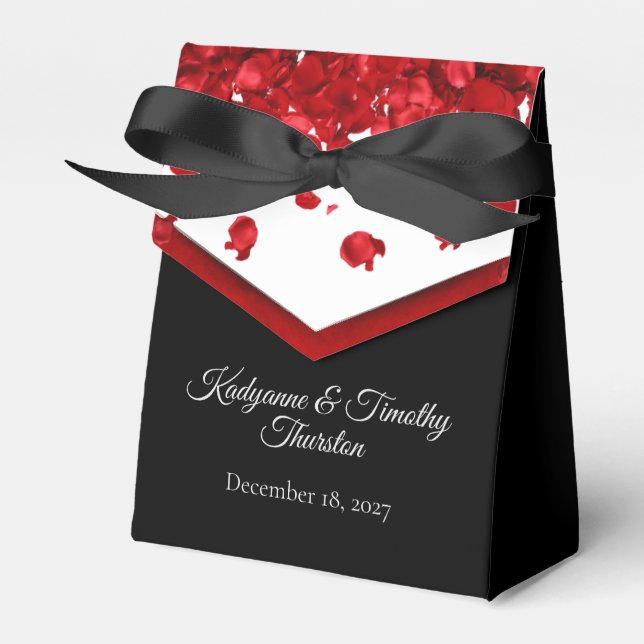 Red Rose Petals Wedding Favor Boxes (Front Side)
