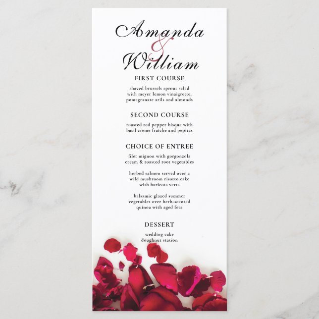 Red Rose Petals Wedding Menu (Front)