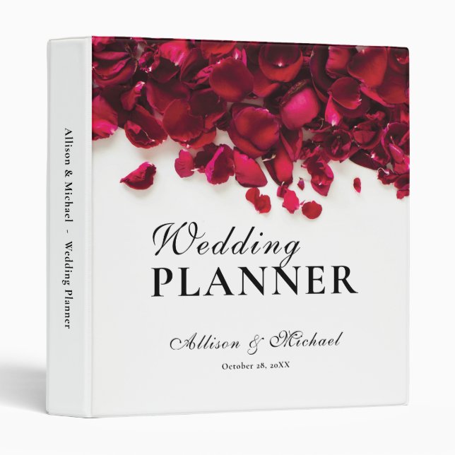 Red Rose Petals Wedding Planner 3 Ring Binder (Front/Spine)