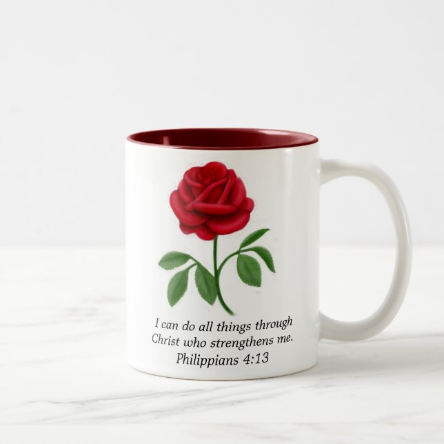 Red Rose Philippians 4:13 Bible Scripture Mug (Right)