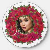 Red Rose Photo Design With Custom Text Wireless Charger (Front)