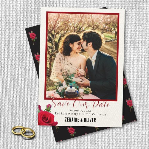 Red Rose Photo Flat Save The Date Card