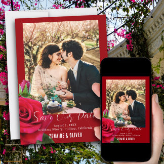 Red Rose Photo Flat Save The Date Card