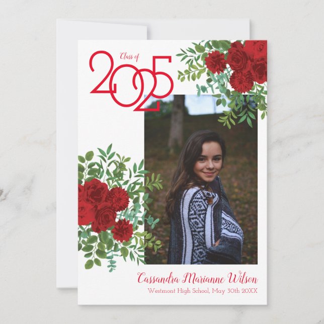 Red Rose Photo Graduation Announcement (Front)
