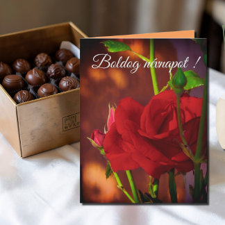 Red rose photo - Hungarian name day Card