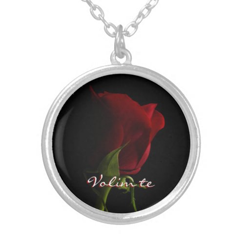 Red Rose Photo Necklace_Volim te Silver Plated Necklace