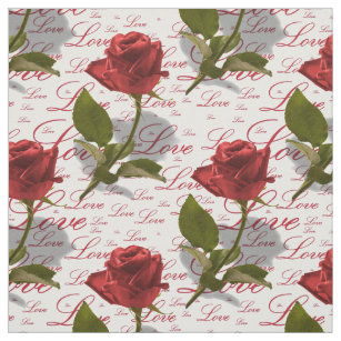 Red Rose Photo over "Love" Typography Valentine's Fabric