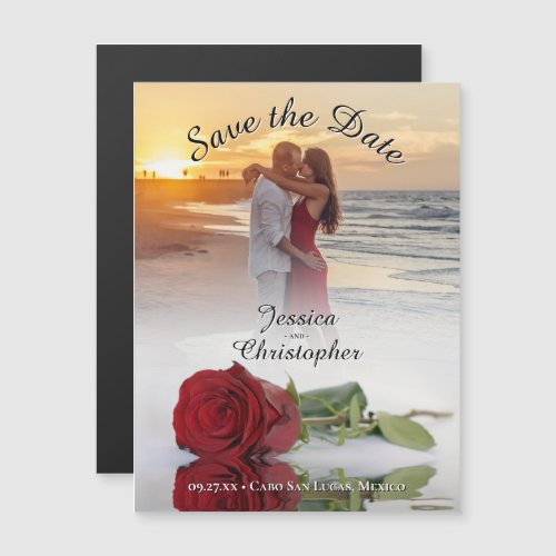 Red Rose Photo Overlay Save the Date Magnet