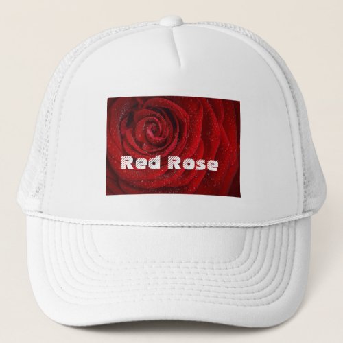 Red Rose Photo Printed text Trucker Hats Caps