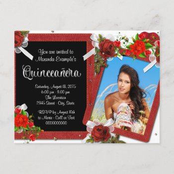 Red Rose Photo Quinceanera Invitation by Pure_Elegance at Zazzle