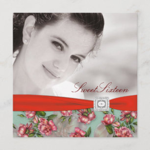 Red Rose Photo Sweet Sixteen Birthday Party Invitation