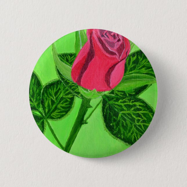 Red Rose Pinback Button (Front)