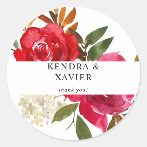 Red Rose  Pink Floral 2 Thank You Classic Round Sticker