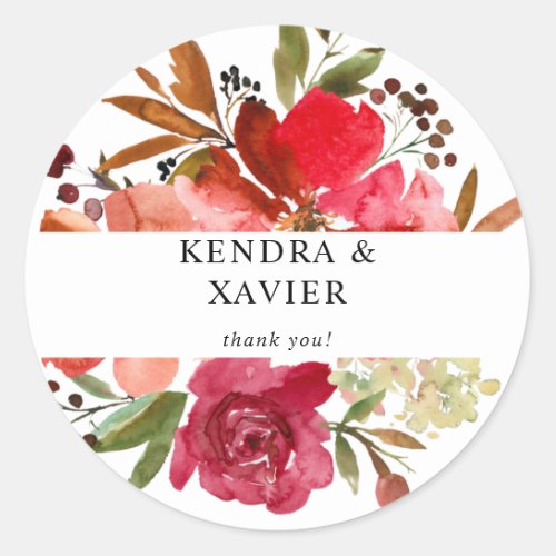 Red Rose  Pink Floral 3 Thank You Classic Round Sticker
