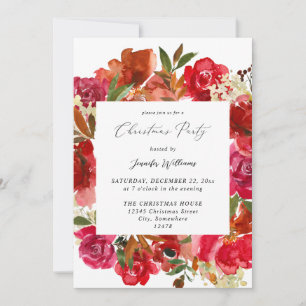 Red Rose & Pink Floral Christmas Party Invitation
